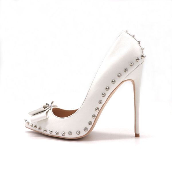 fashion women pumps lady white matt leather bow spikes rivets point toe bride wedding shoes high heels 12cm 10cm, Black
fashion women pumps lady white matt leather bow spikes rivets point toe bride wedding shoes high heels 12cm 10cm, Black