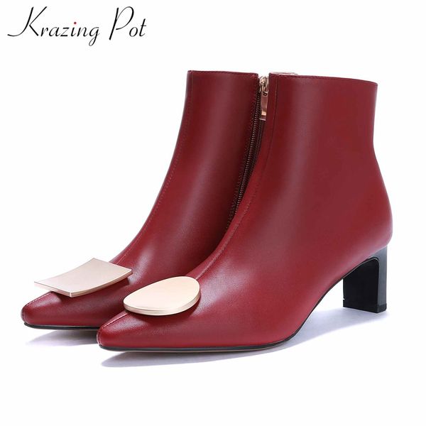 krazing pot noble princess style cow leather sweet metal decorations pointed toe high heels zip winter fashion ankle boots l28, Black
krazing pot noble princess style cow leather sweet metal decorations pointed toe high heels zip winter fashion ankle boots l28, Black
