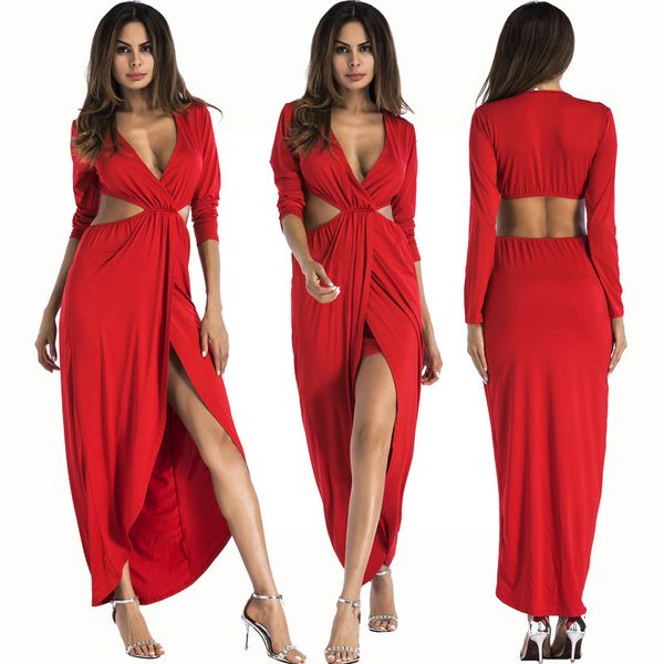 womens designer solid color banquet dress v-neck long sleeve hip split dress gdbq, Black;gray
womens designer solid color banquet dress v-neck long sleeve hip split dress gdbq, Black;gray