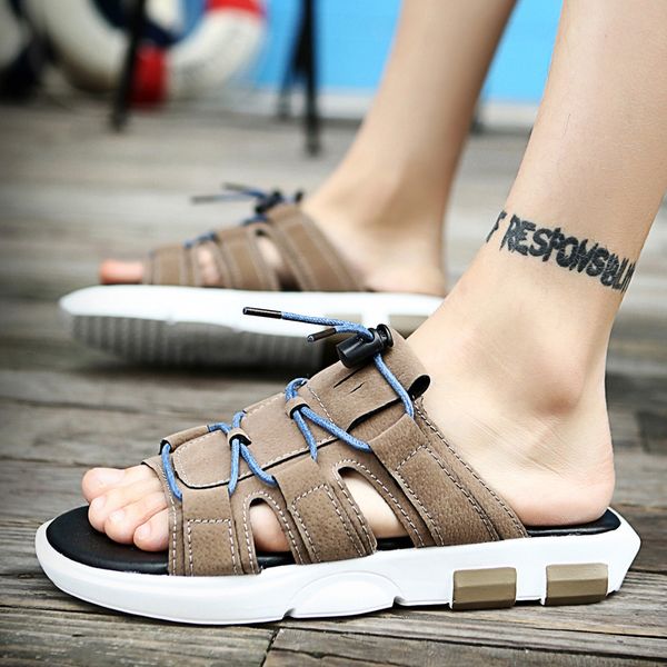 men slippers 2019 summer casual flat beach shoes fashion outdoor flats slippers comfortable men leather open toe sandals, Blue;gray
men slippers 2019 summer casual flat beach shoes fashion outdoor flats slippers comfortable men leather open toe sandals, Blue;gray