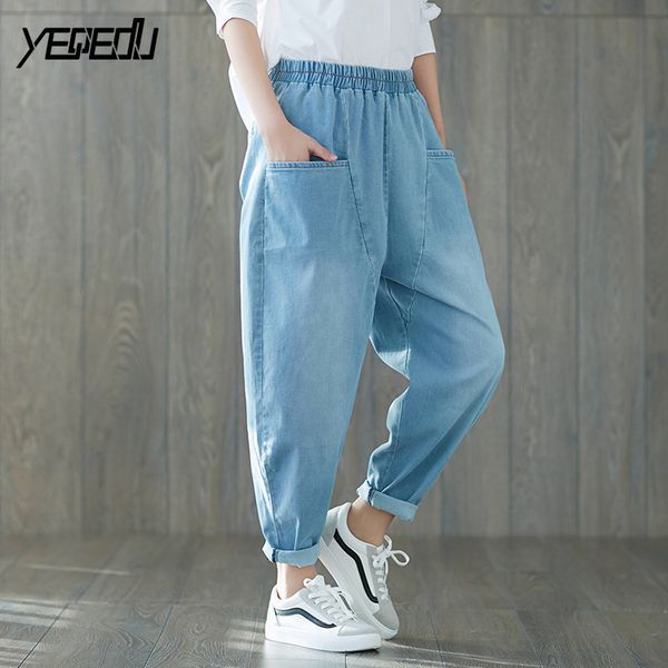 #4613 summer double pockets vintage plus size cotton denim jeans ladies high waist boyfriend jeans for women harem wide leg, Blue
#4613 summer double pockets vintage plus size cotton denim jeans ladies high waist boyfriend jeans for women harem wide leg, Blue