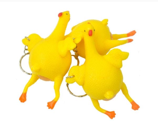 

2019 easter gift spoof tricky funny gadgets toys chicken whole egg laying hens crowded stress ball keychain keyring relief gift