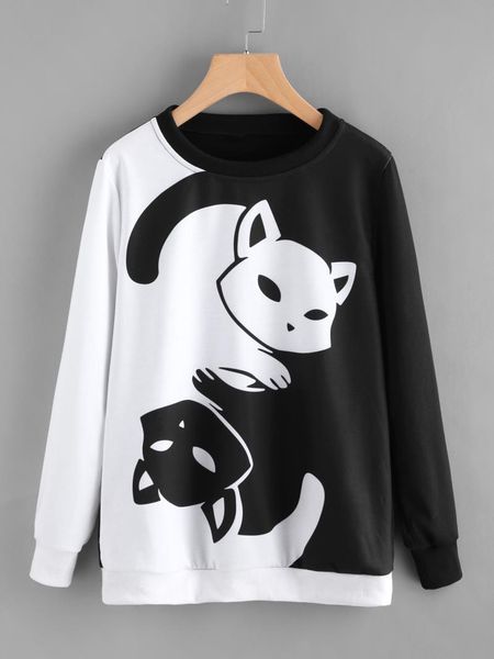 women's womens designer tees clothing autumn and winter long sleeve cat print color blocking sweater t-shirt in black and white
women's womens designer tees clothing autumn and winter long sleeve cat print color blocking sweater t-shirt in black and white