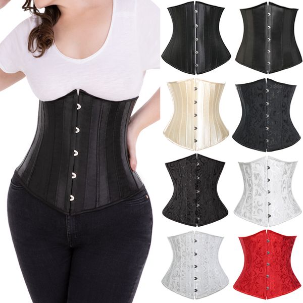 

corset underbust cincher corselet waist trainer gothic bustier women satin vintage plus size s-6xl boned body shaper, Black;white