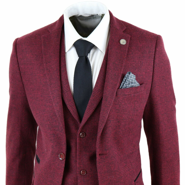 handsome mens suits wine maroon check 3 piece herringbone tweed costume homme vintage tailored fit suit, White;black
handsome mens suits wine maroon check 3 piece herringbone tweed costume homme vintage tailored fit suit, White;black
