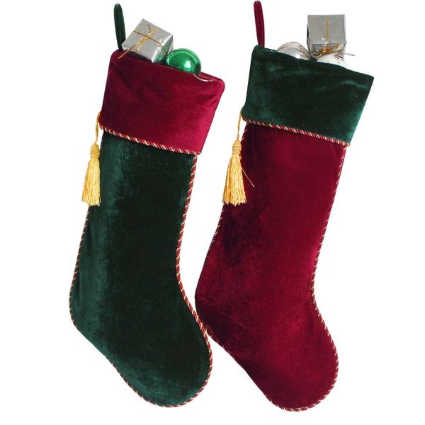 new arrvial set of 2 pcs red & green velvet stocking with tassel decoration socks christmas stocking p4634
new arrvial set of 2 pcs red & green velvet stocking with tassel decoration socks christmas stocking p4634