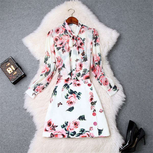 new designer 2019 spring fashion 2 piece skirt suit set women's long sleeve bow collar floral print chiffon skirt sets, White
new designer 2019 spring fashion 2 piece skirt suit set women's long sleeve bow collar floral print chiffon skirt sets, White