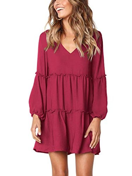 alaroo women's long sleeve v neck casual loose ruffle swing shift tunic dresses, Black;gray
alaroo women's long sleeve v neck casual loose ruffle swing shift tunic dresses, Black;gray