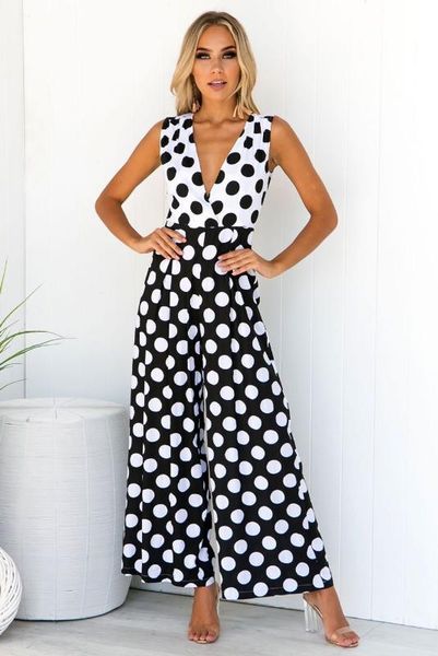 women polka dot v neck sleeveless jumpsuit summer high waist long office lady workwear jumpsuits, Black;white
women polka dot v neck sleeveless jumpsuit summer high waist long office lady workwear jumpsuits, Black;white