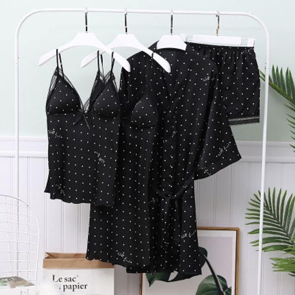 pajama women's ice silk cute korean dot 4-piece pajama nightgown, nightdress, shorts can be worn outside in home clothes, Black;red
pajama women's ice silk cute korean dot 4-piece pajama nightgown, nightdress, shorts can be worn outside in home clothes, Black;red