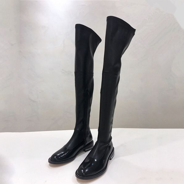 new black stretchy thigh high heeled boots women chain studded chunky heels long winter boots slouchy round toe overknee
new black stretchy thigh high heeled boots women chain studded chunky heels long winter boots slouchy round toe overknee