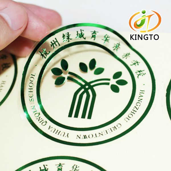 Green Gold Foil Stamping Clear Logo Printed Transparent Circle Stickers Clear Round Sticker Printing