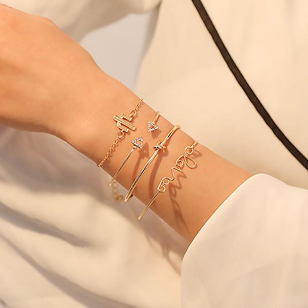 4pcs/set vintage love knot triangle cactus charm women bangle bracelet jewelry new, Golden;silver
4pcs/set vintage love knot triangle cactus charm women bangle bracelet jewelry new, Golden;silver