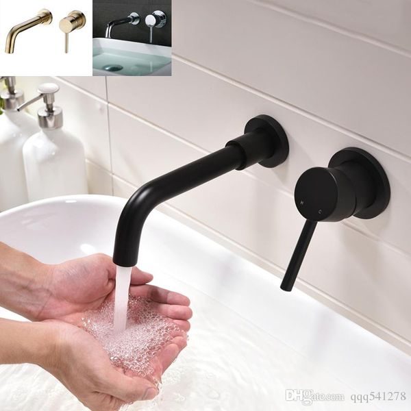 

Matte Black Brass Wall Mounted Basin Faucet Single Handle Bathroom Mixer Tap Hot Cold Sink Faucet Rotation Spout,Burnished Gold