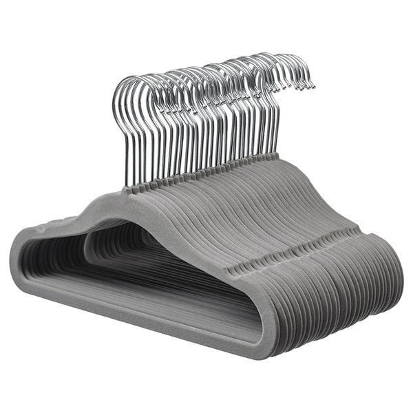 kids velvet non-slip clothes hangers, 30-pack, grey