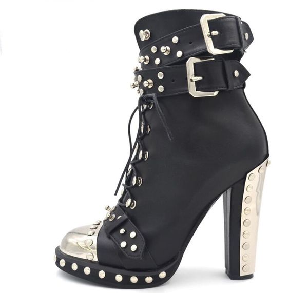 fashion studded ankle boots for women lace up buckle chunky platform high heels leather runway metal round toe women booties, Black
fashion studded ankle boots for women lace up buckle chunky platform high heels leather runway metal round toe women booties, Black