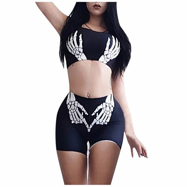women's sports suit tracksuit women two piece set women halloween bone print sleeveless skinny shorts dark set#g4, White;black
women's sports suit tracksuit women two piece set women halloween bone print sleeveless skinny shorts dark set#g4, White;black