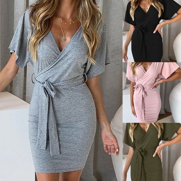 new style women ladies dresses solid short sleeve loose tunic sheath skater swing mini deep v neck dress fashion 2019, Black;gray
new style women ladies dresses solid short sleeve loose tunic sheath skater swing mini deep v neck dress fashion 2019, Black;gray