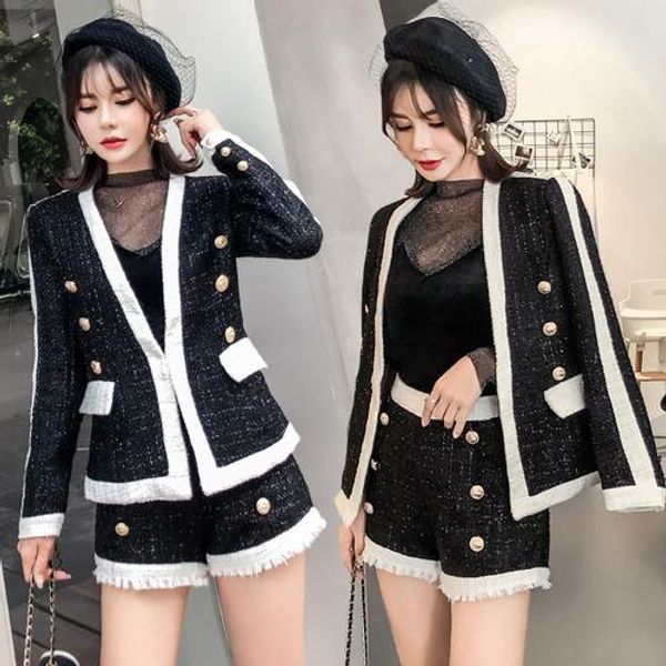 aihuyigui black white tweed set winter women buttons v-neck high street blazer + woolen shorts 2 piece set v041
aihuyigui black white tweed set winter women buttons v-neck high street blazer + woolen shorts 2 piece set v041