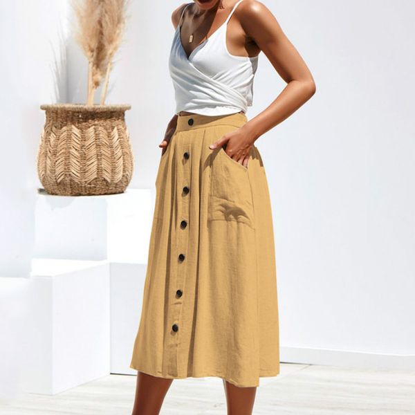 2019 new women elegant skirts buttons decoration pockets pink skirt plus size chic a-line casual skirts girl boho summer beach, Black
2019 new women elegant skirts buttons decoration pockets pink skirt plus size chic a-line casual skirts girl boho summer beach, Black