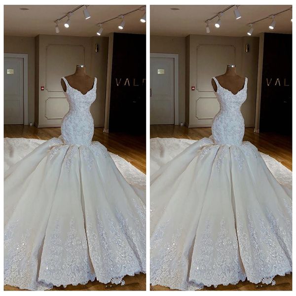 middle east dubai luxurious mermaid wedding dresses lace appliques 2021 slim bridal gowns formal long train vestidos de marriage custom, White 
middle east dubai luxurious mermaid wedding dresses lace appliques 2021 slim bridal gowns formal long train vestidos de marriage custom, White