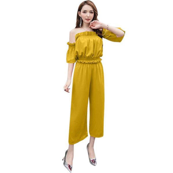 women two-piece suit casual off shoulder summer fashion spring short sleeve ruffled ladies solid wide leg pants high waist, White
women two-piece suit casual off shoulder summer fashion spring short sleeve ruffled ladies solid wide leg pants high waist, White