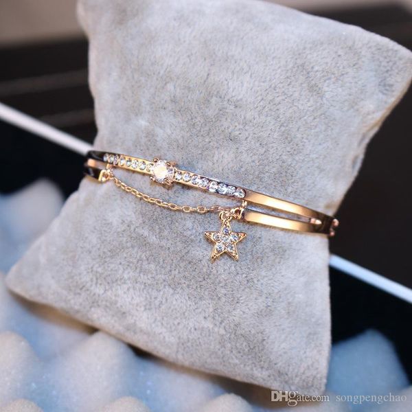 gorgeous intertwined crystal stars rose gold bracelet korean version of the simple personality sweet jewelry bracelet bracelet female color, Black 
gorgeous intertwined crystal stars rose gold bracelet korean version of the simple personality sweet jewelry bracelet bracelet female color, Black