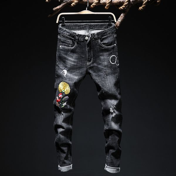 2019 men ripped skinny jeans embroidery slim straight frayed denim pants new spring summer fashion straight biker jeans, Blue
2019 men ripped skinny jeans embroidery slim straight frayed denim pants new spring summer fashion straight biker jeans, Blue