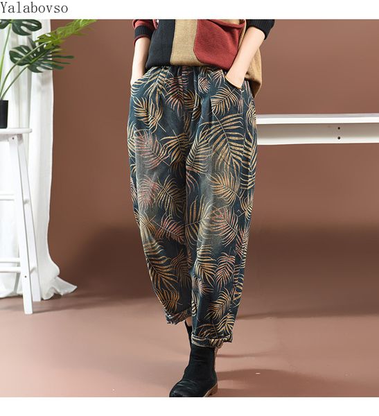 new autumn literary printing jeans 2019 trend harem pants trousers. streetwear high waisted jeans plus size women cxcz40, Blue