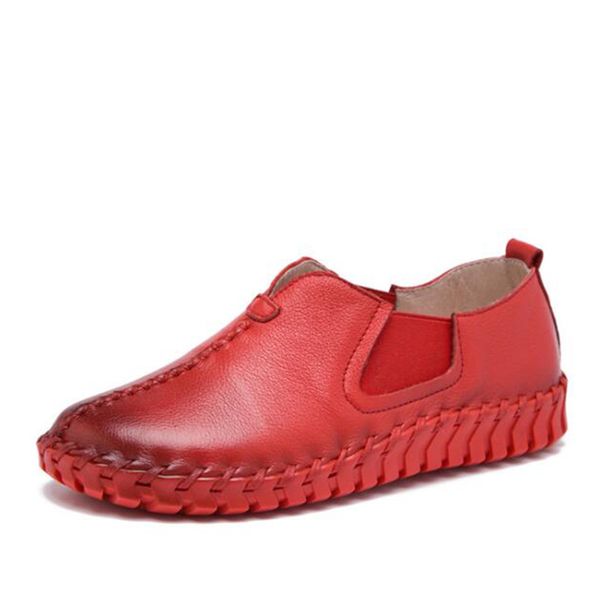 handmade genuine leather footwear ballet flat shoes women casual shoes women flats slip on leather car-styling flat shoes, Red;white