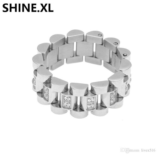 hip hop stainless steel ring gold silver plated iced out watch chain micro pave zircon ring for men women
hip hop stainless steel ring gold silver plated iced out watch chain micro pave zircon ring for men women