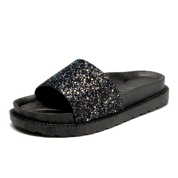 2019 new style summer female shake line sequin muffin platform increased the turf here sandals word drag fingerless non-slip sli, Black
2019 new style summer female shake line sequin muffin platform increased the turf here sandals word drag fingerless non-slip sli, Black