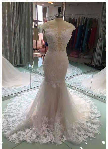 romantic flowers lace wedding gown dresses trumpet v backless bateau sheer neck real p tulle wedding bridal gowns plus size, White
romantic flowers lace wedding gown dresses trumpet v backless bateau sheer neck real p tulle wedding bridal gowns plus size, White