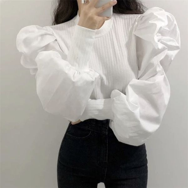 women's korean style patchwork shirt o-neck long puff sleeve casual female blouse all match 2020 spring woman clothes y302, White
women's korean style patchwork shirt o-neck long puff sleeve casual female blouse all match 2020 spring woman clothes y302, White