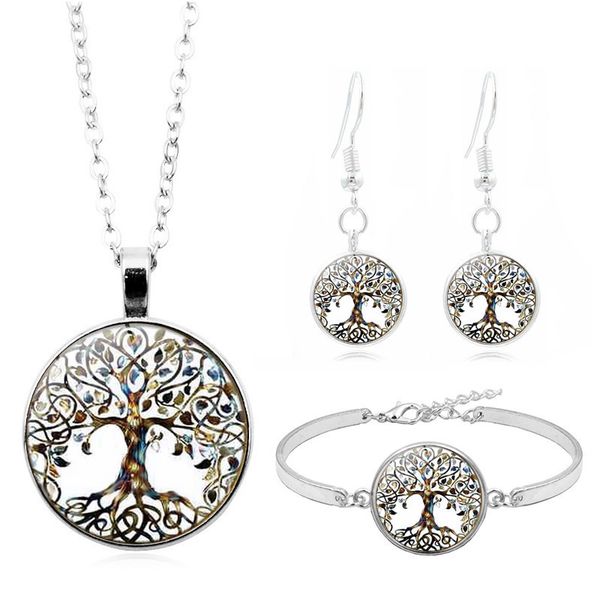2019 new accessories life tree time glass necklace set silver bracelet earrings women's set
2019 new accessories life tree time glass necklace set silver bracelet earrings women's set