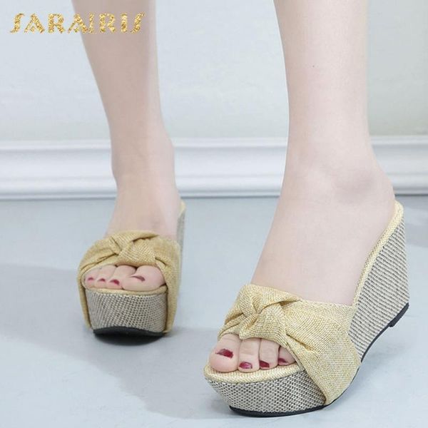 sarairis 2020 wholesale wedge high heels summer slippers woman shoes peep toe outside platform shoes women slippers, Black