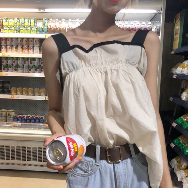 2019 summer korean version stitching ruffled camisole square collar slim fashion girl open back relaxed simple camisole girl, White
2019 summer korean version stitching ruffled camisole square collar slim fashion girl open back relaxed simple camisole girl, White