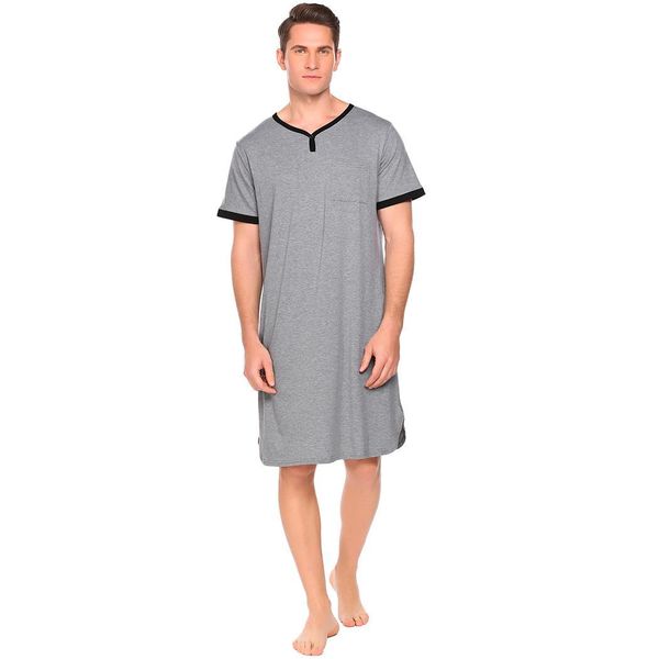men v neck short sleeve contrast color loose sleepshirt nightshirt with pocket, Black;brown
men v neck short sleeve contrast color loose sleepshirt nightshirt with pocket, Black;brown