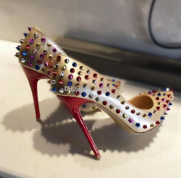 gold rivets spiked high heels patent pu leather brand needle sharp rivet high heels dress shoes 10cm 12cm 8cm, Black
gold rivets spiked high heels patent pu leather brand needle sharp rivet high heels dress shoes 10cm 12cm 8cm, Black