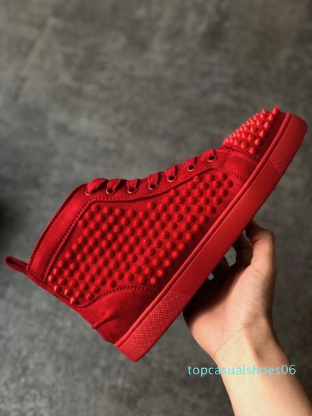 r sneakers red bottom shoe high cut suede spike luxury shoes for men and women shoes party wedding crystal leather sneakers t06, Black 
r sneakers red bottom shoe high cut suede spike luxury shoes for men and women shoes party wedding crystal leather sneakers t06, Black