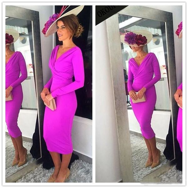 simple satin sheath mother of the bride dresses 2020 tea length long sleeves v-neck women party gowns short dress, Black;red
simple satin sheath mother of the bride dresses 2020 tea length long sleeves v-neck women party gowns short dress, Black;red