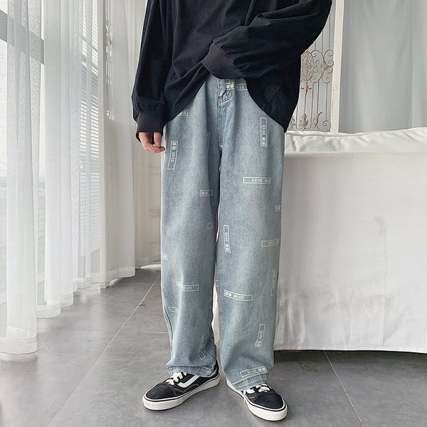 men's jeans fashion mens loose fit hip hop printed vintage washed denim pants streetwear wide leg jean trousers for male, Blue
men's jeans fashion mens loose fit hip hop printed vintage washed denim pants streetwear wide leg jean trousers for male, Blue