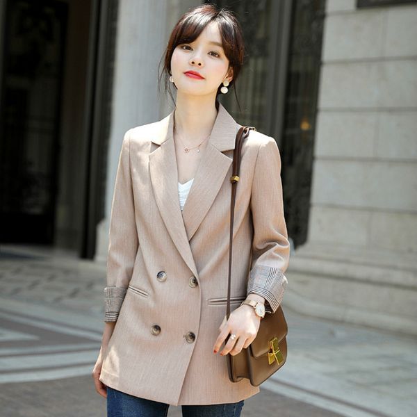 women's single jacket 2019 autumn new fashion temperament casual solid double breasted small suit women's top, White;black
women's single jacket 2019 autumn new fashion temperament casual solid double breasted small suit women's top, White;black