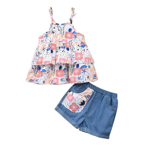 new little girls outfits 2-piece set kids summer fashion casual print sling + denim shorts suit, White
new little girls outfits 2-piece set kids summer fashion casual print sling + denim shorts suit, White