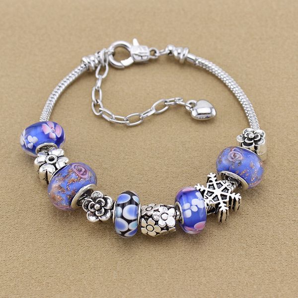 

new luxury fashion 2019 brand for pandora angel diy blue coloured glaze beads peach heart women charm flowers bracelet wholesale, Black