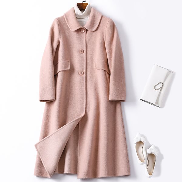 

spring autumn coat female long wool coat women clothes 2019 korean vintage outwear pink coats jacket abrigo mujer 18136 zt2520, Black