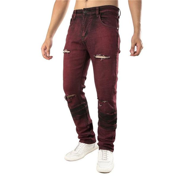 holes red straight slim mens stretch jeans fashion designer mens long pants male clothing, Blue
holes red straight slim mens stretch jeans fashion designer mens long pants male clothing, Blue