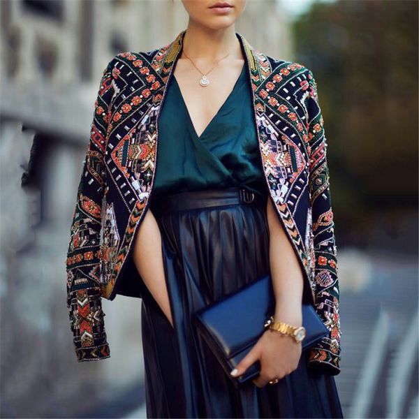 women's fashion jacket vintage cool floral printed loose short coat 2019 fall winter new long sleeve slim party outwear female, Black;brown
women's fashion jacket vintage cool floral printed loose short coat 2019 fall winter new long sleeve slim party outwear female, Black;brown