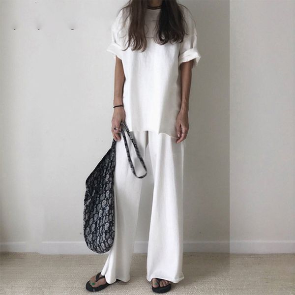 casual trouser women two piece set short sleeve loose t shirts high waist wide leg pants suits summer, White
casual trouser women two piece set short sleeve loose t shirts high waist wide leg pants suits summer, White