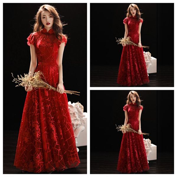 ethnic clothing slim long cheongsam female chinese traditional evening dress classic lace vestido chines, Red
ethnic clothing slim long cheongsam female chinese traditional evening dress classic lace vestido chines, Red